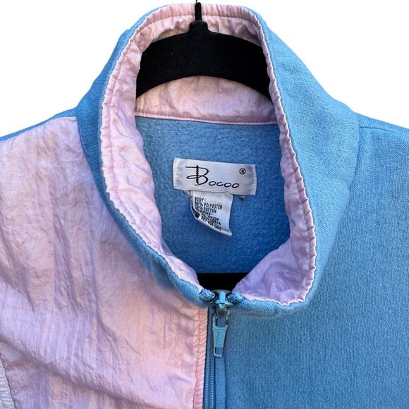 Bocoo Vintage 80s Womens Fleece Nylon Pastel Blue Pink Top Joggers Tracksuit Set - Picture 5 of 11